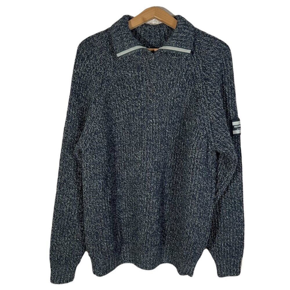 Henri Lloyd Men's 100% Wool Black and White Knit Collared Sweater Size M